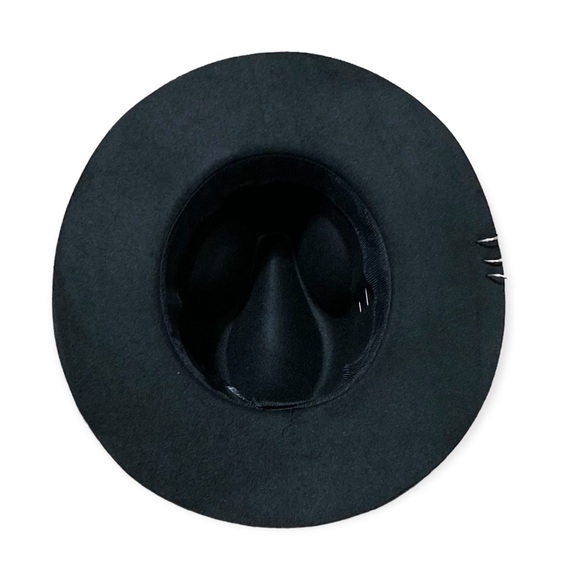 NEW Black Fedora Hat Wide Brim Tall Crown Silver Detailed Panama Fedora Hat - Picture 3 of 3